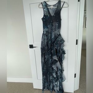 Anthropologie Ruffled Blue Max Dress, Boho, Side Slit, Sz M